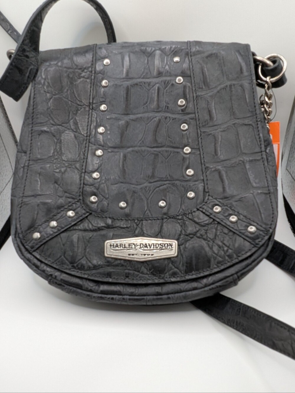 Harley Davidson NWT Black Croc Leather Crossbody Saddle Purse